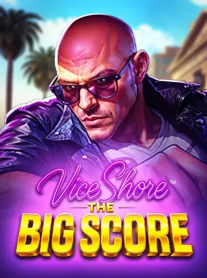 Decorative casino game artwork for Golden Lion: Vice Shore The Big Score
